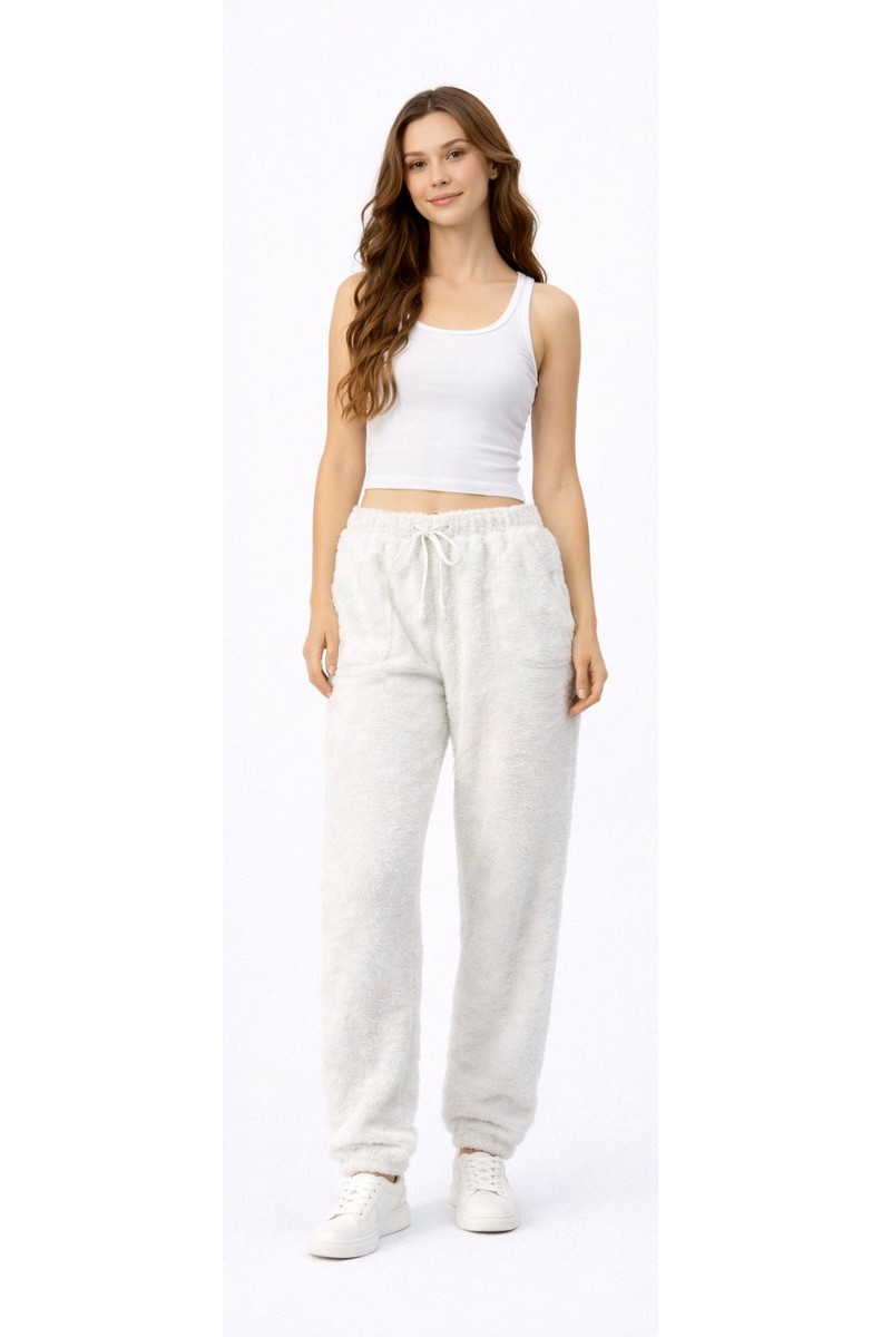 White Fleece Jogger Pants