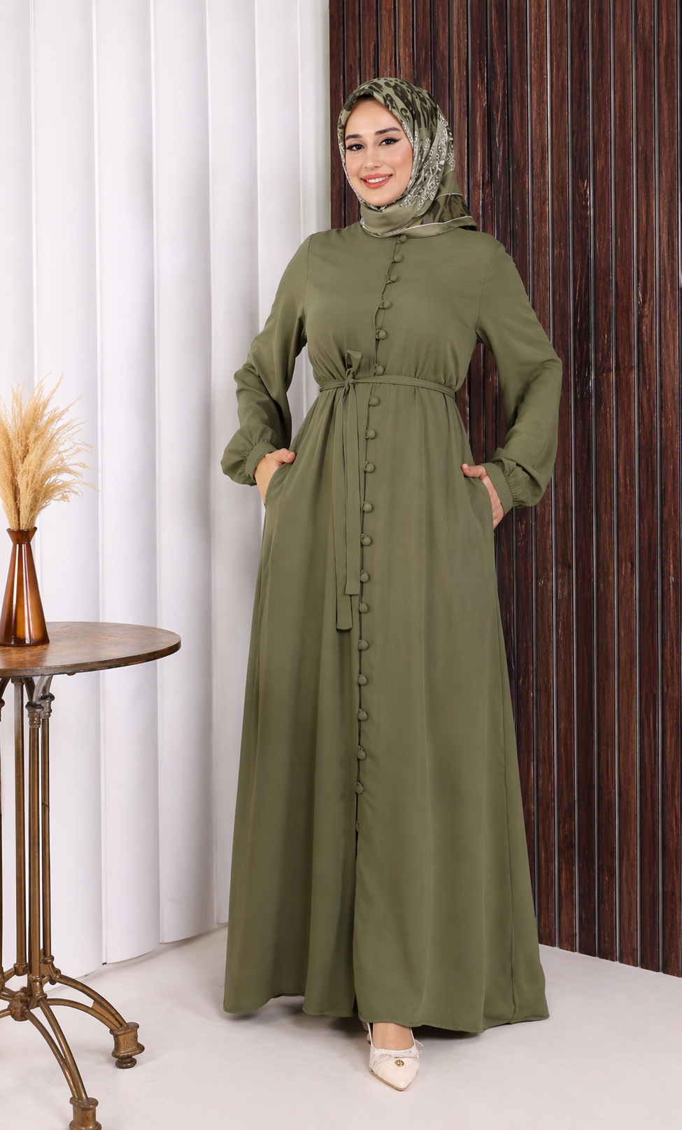 Elegant Modest Olive Dress 